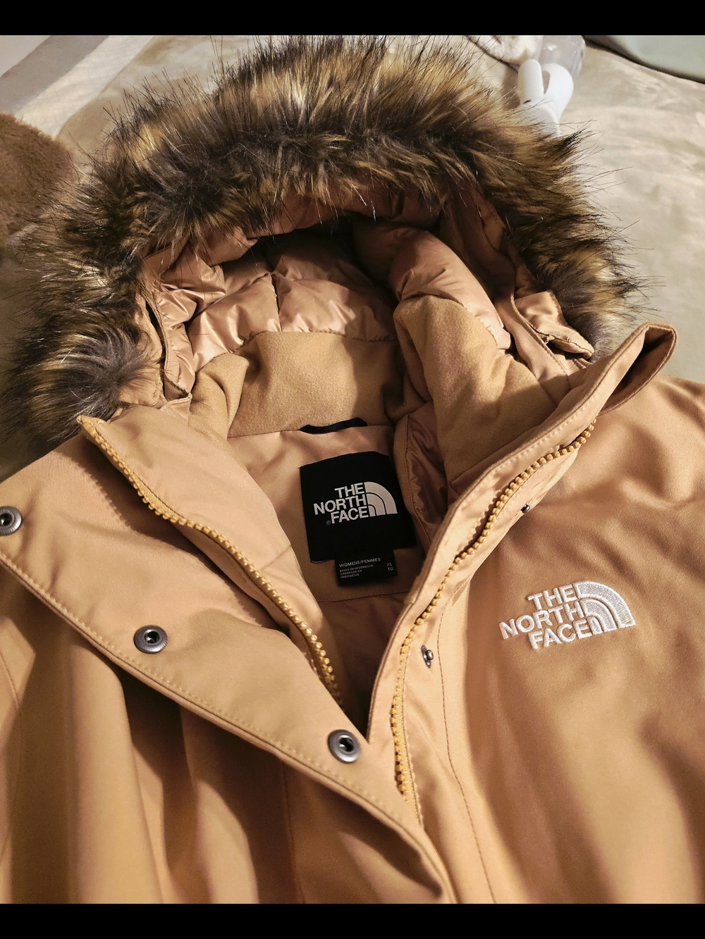 The North Face Parka Jacket in Camel with Faux Fur Hood
